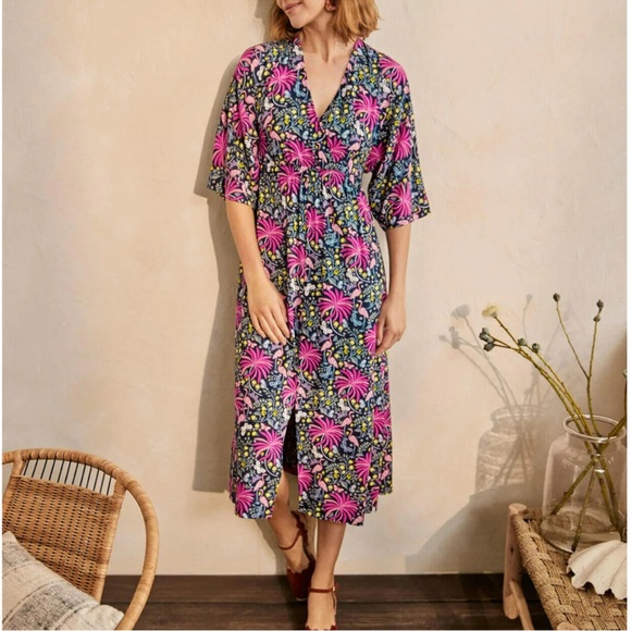 Boden Betsy Flamingo Tropical Floral Midi Dress Size 4 - Picture 1 of 10